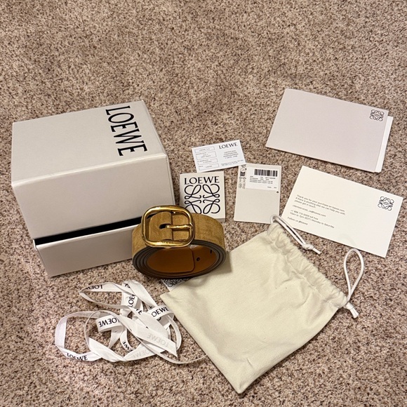 Loewe Accessories - Loewe Rounded Soft Belt in Camel Suede Belt with Gold Buckle w box tags dustbag